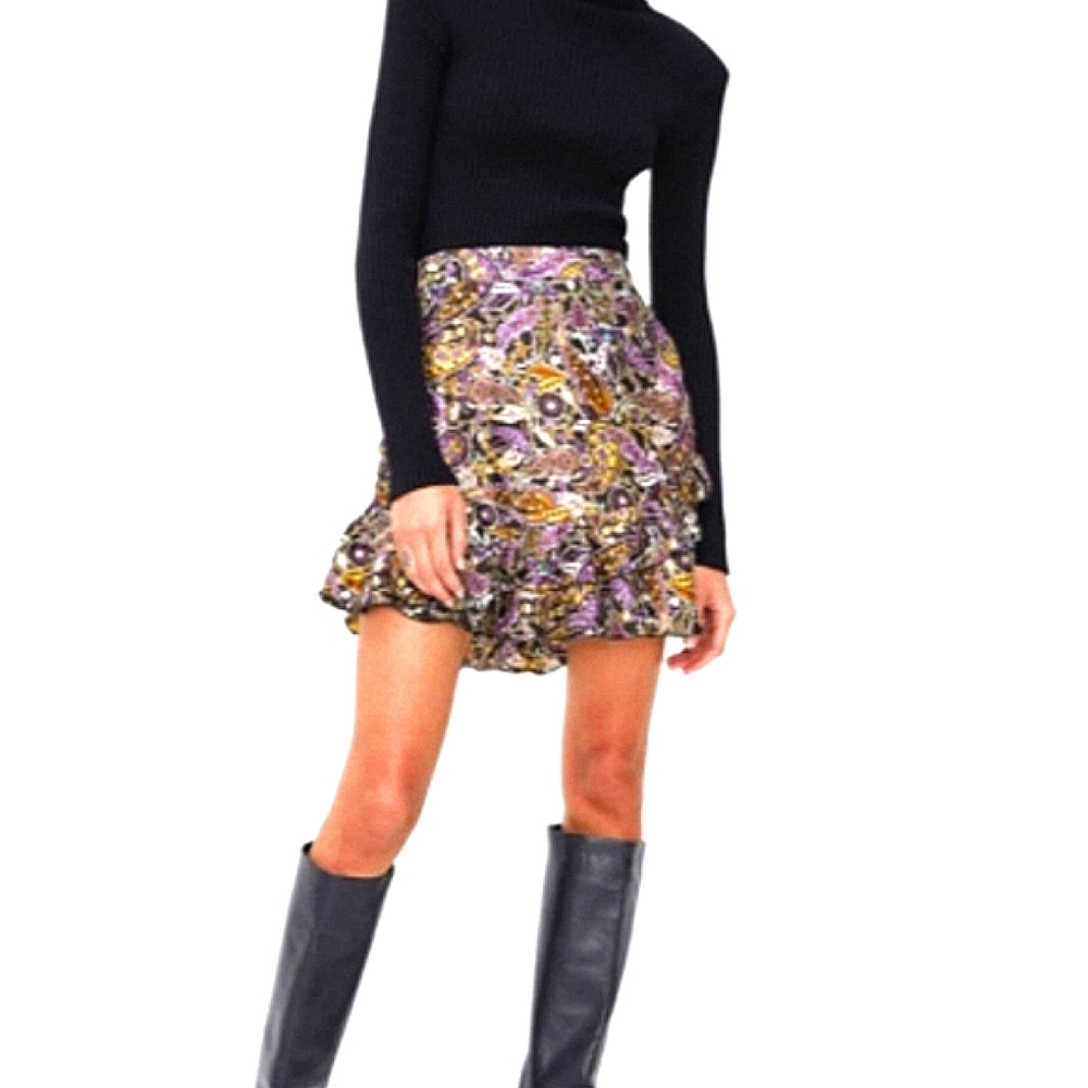ZARA Purple Paisley Print Ruffle Mini Skirt - Picture 7 of 14